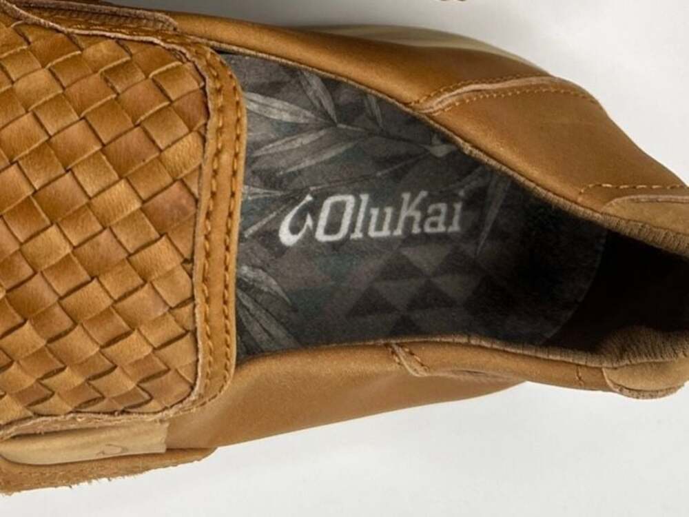 OluKai Men's Lae'ahi Lauhala Woven Leather Slip-On Sneakers - Fox/Fox - Picture 5 of 7